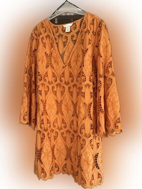 Orange Crochet Lace Tunic Dress
